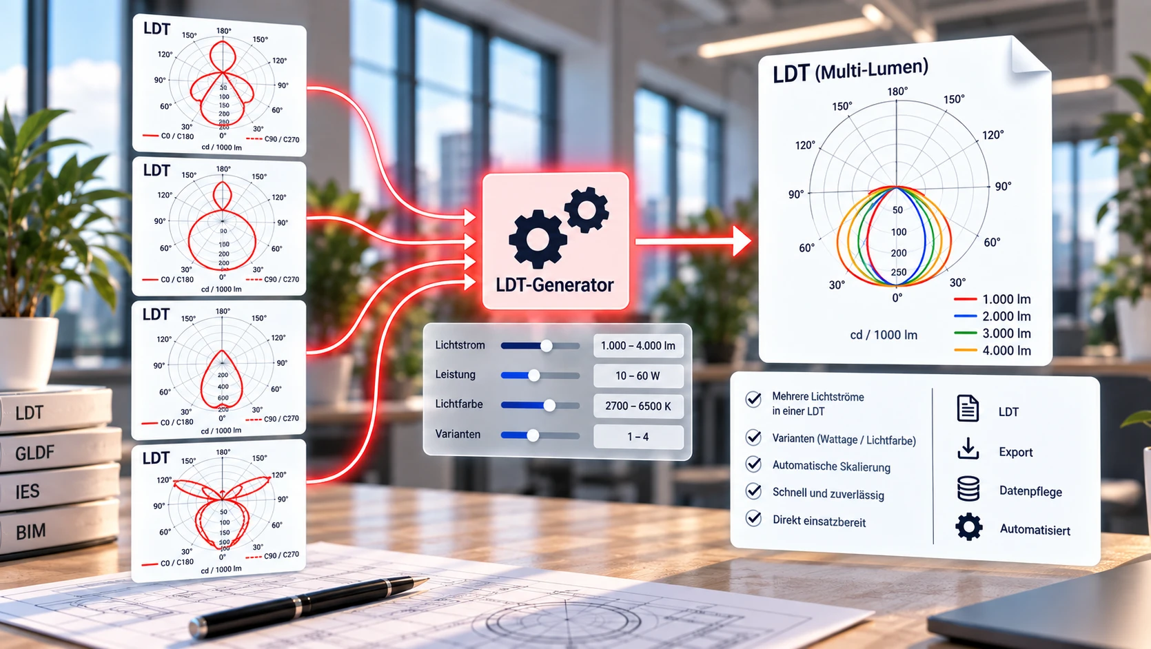 Schema: Mehrere LDT-Varianten werden zu einer Multi-Lumen-Datei zusammengeführt